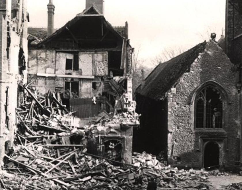 Bomb damage to office in Reading during World War 2
