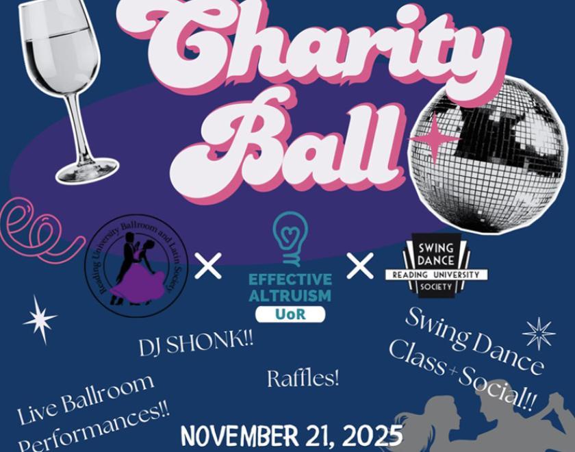Poster for Charity Ball with images of the society logos and dancers