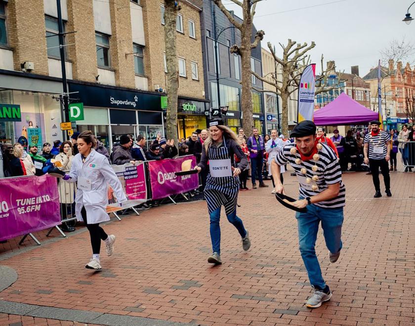Launchpad’s annual Pancake Race which saw teams batter it out on Broad Street