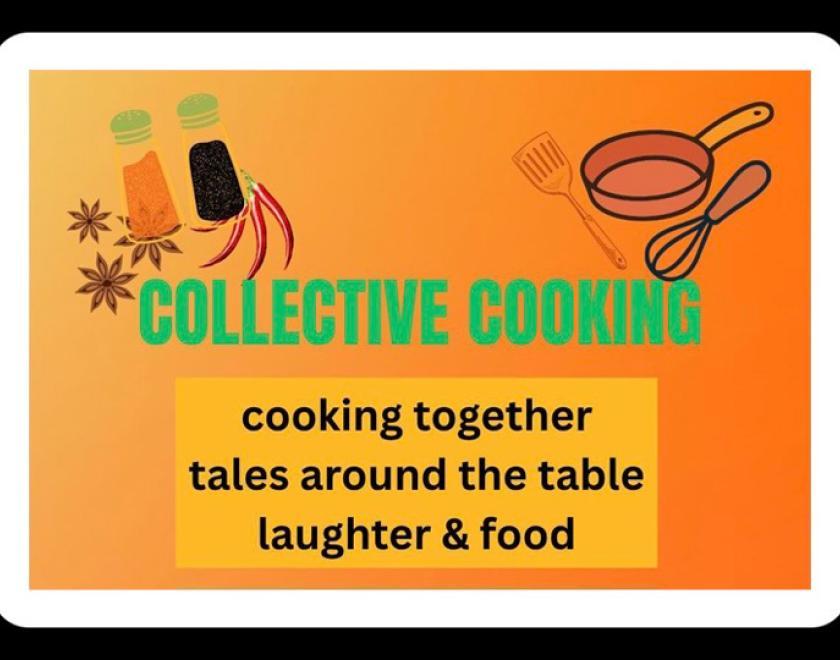 Poster with images of food and a frying pan