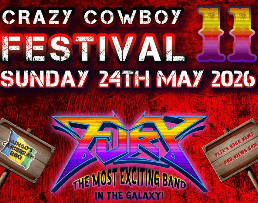 Poster for Crazy Cowboy Festival 11 with logo for the festival and for the band Fury