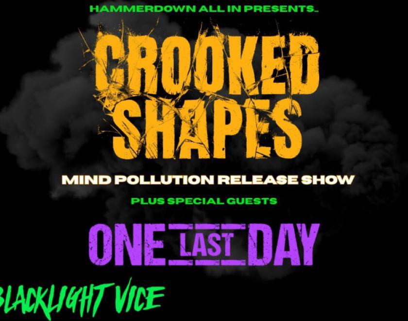 Poster for Crooked Shapes: 'Mind Pollution' Album with logos of the bands performing