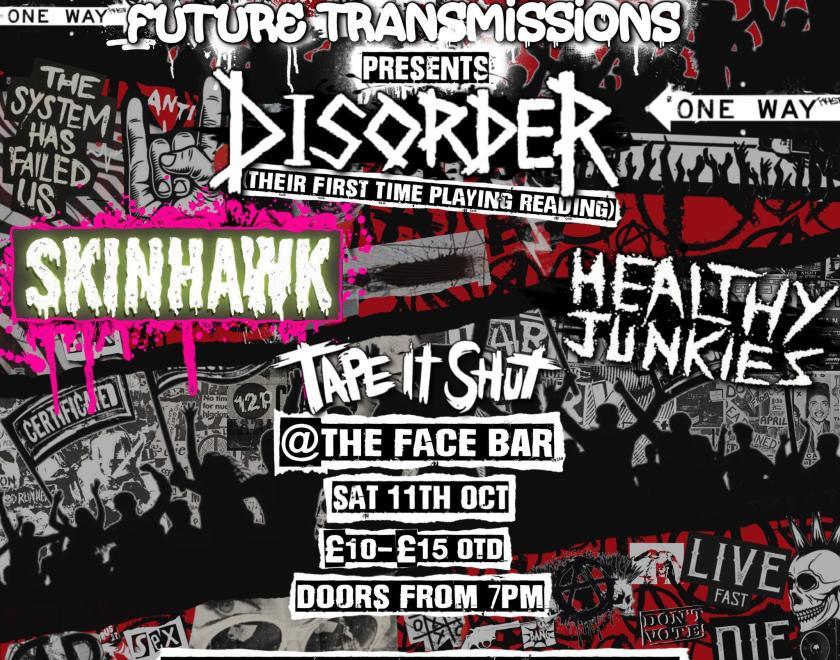 Very busy poster for Disorder at the Face Bar