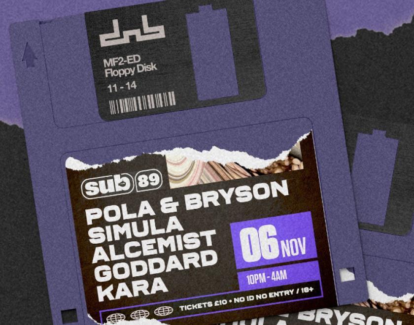 DnB All-Stars poster featuring a purple floppy disk