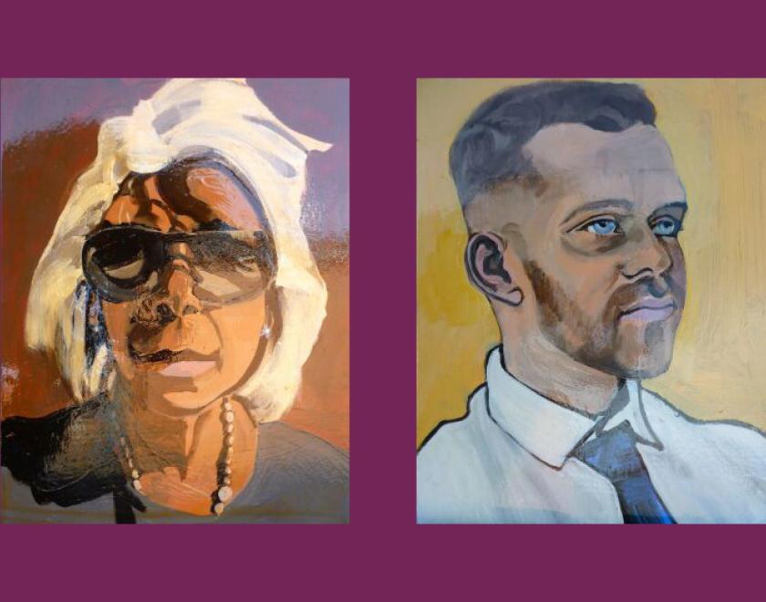 Two portraits - a man and a woman - by artist Douglas Lyell