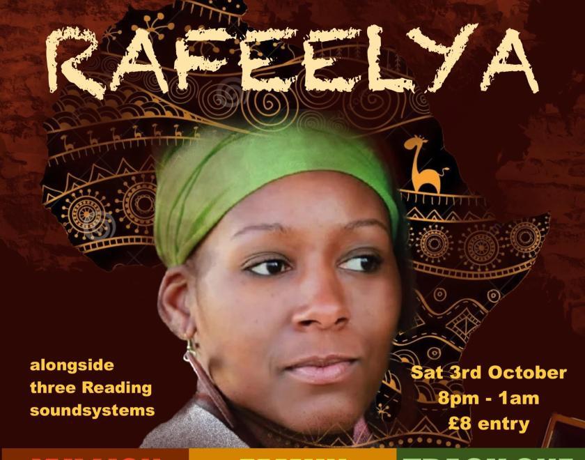 A black woman's face, wearing a headscarf, under the header saying Rafeelya
