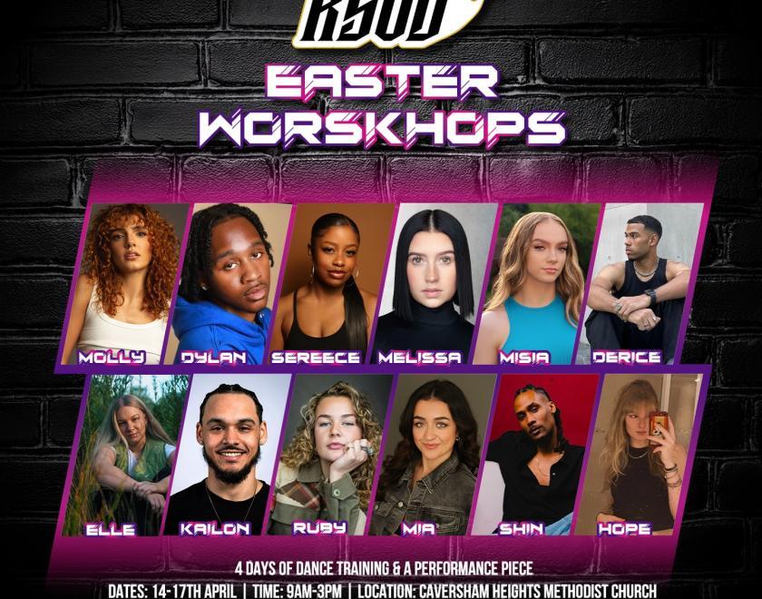 Poster for Easter Dance Workshops with headshots of the various instructors