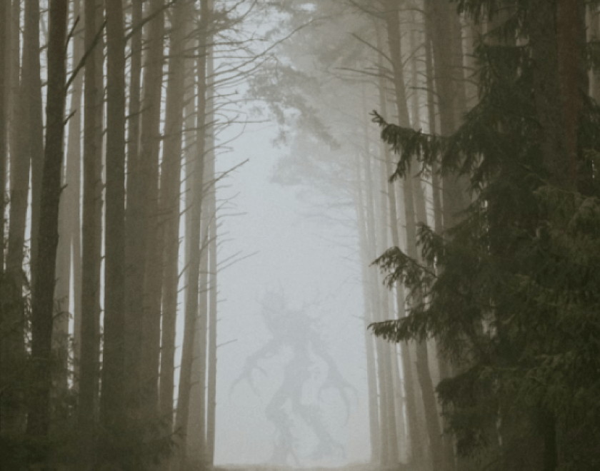 Hazy trees and foggy sky