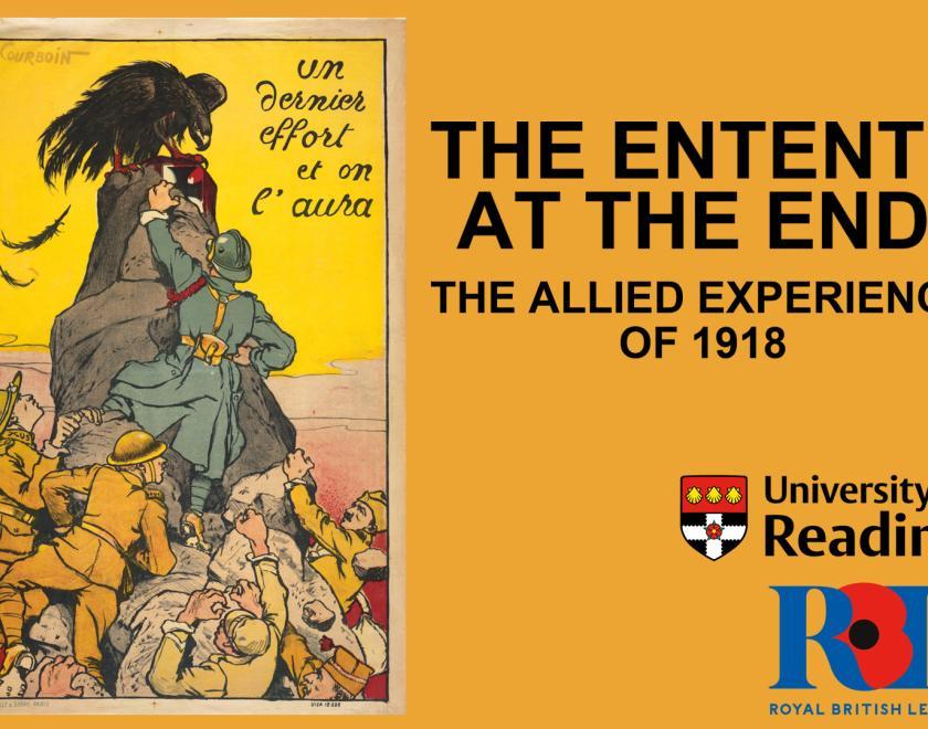 Poster featuring ‘One last effort and we’ll have him’ poster showing Allied soldiers reaching for the German imperial eagle (1918) IWM (Art.IWM PST 4404)