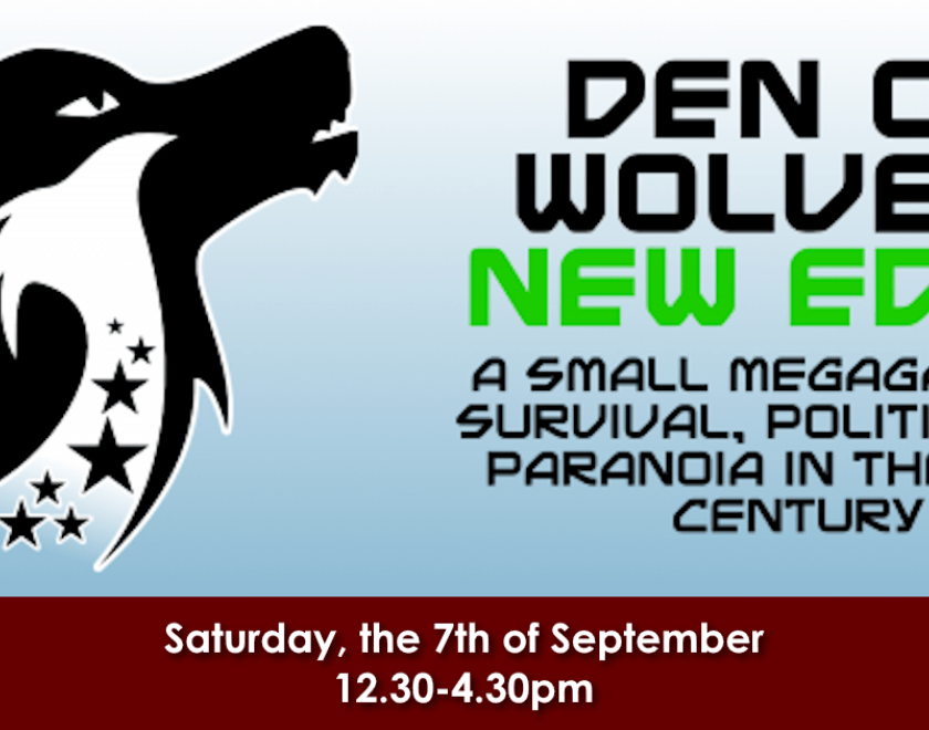 banner advertising the den of wolf megagame