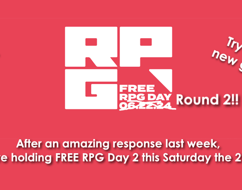 free rpg day logo with text talking about it being round 2 after last weekend