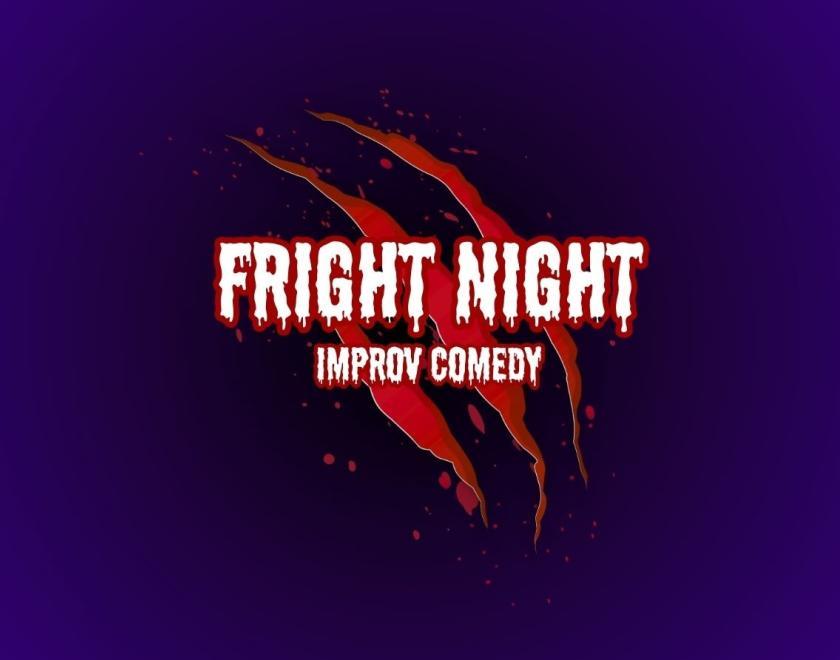 poster for What's The Game?! Improv: Fright Night with a logo against a purple background