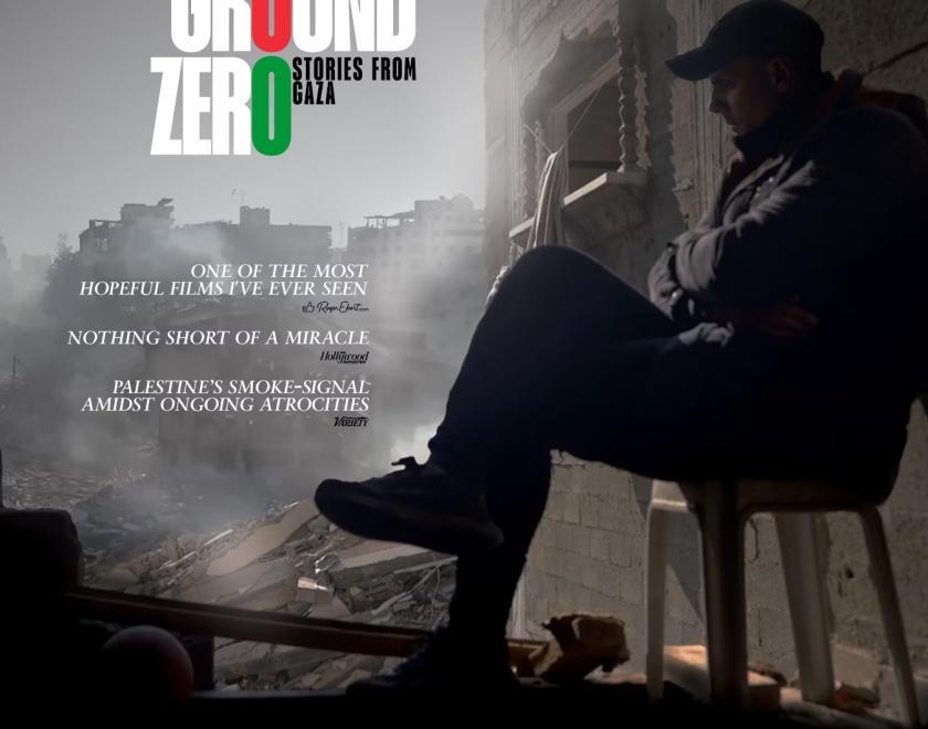 From Ground Zero poster featuring a silhoutted man sitting amongst rubble and the film's logo