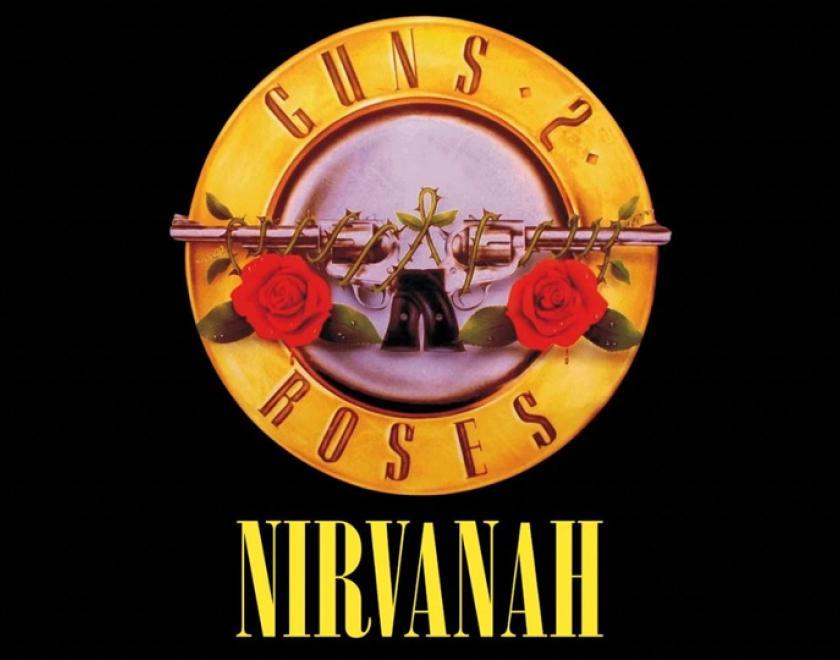 Guns 2 Roses and Nirvanah band logos
