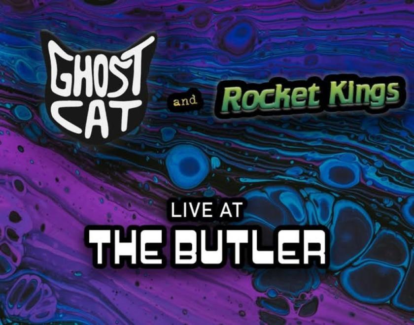 Ghost Cat + Rocket Kings logos against a purple background