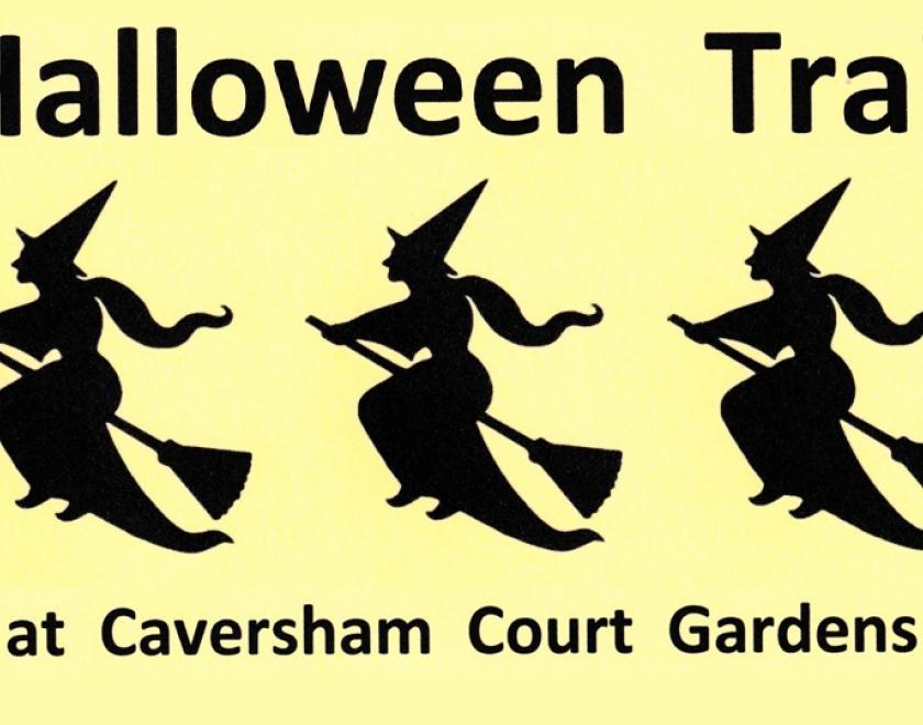 Halloween Trail in Caversham Court Gardens and three silhouettes of witches