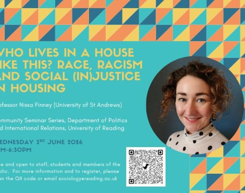 Event poster with photo of Professor Nissa Finney