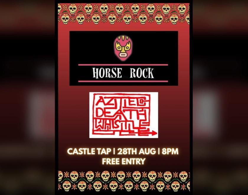 Poster with Horse Rock + Aztec Death Whistle logos