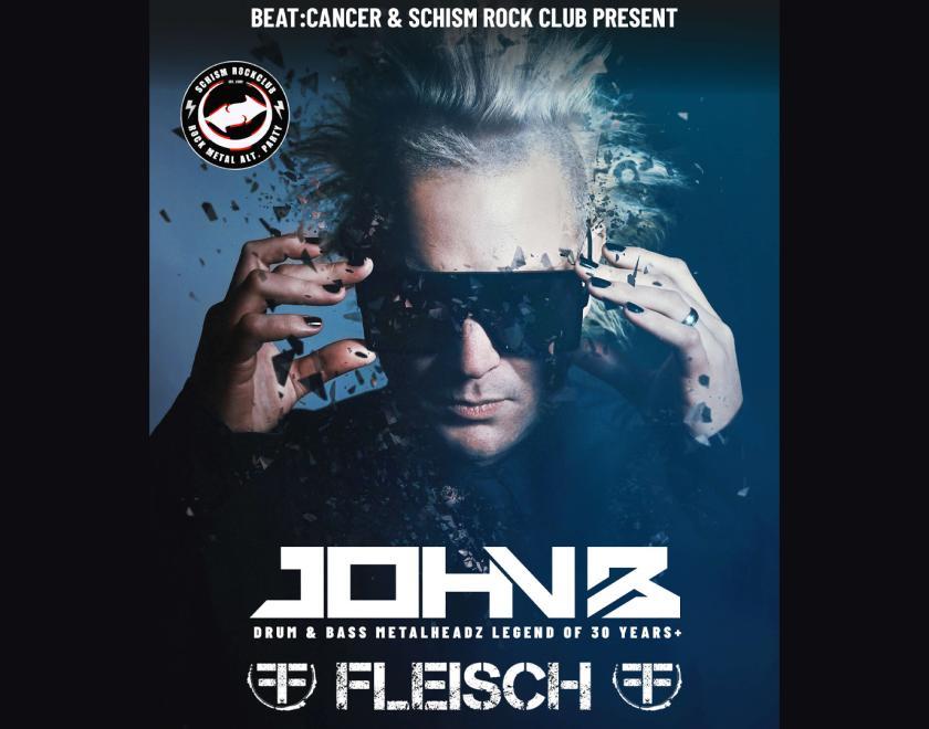 poster with a photo of John B with wild hair and big sunglasses