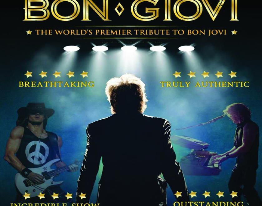 Members of the band Bon Giovi. The singer has his back to us.