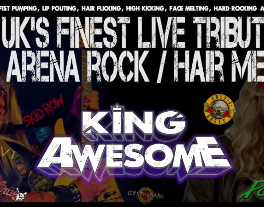 Poster featuring images of band members and the header "The UK's finest tribute to 80s arena rock / hair metal"