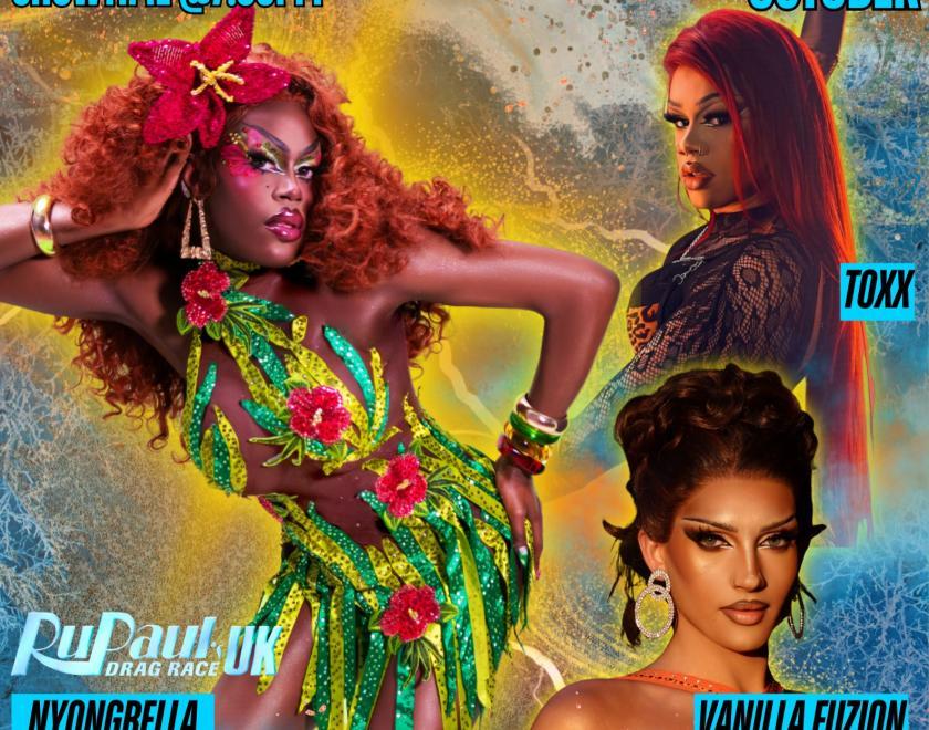 Poster for Kream Cabaret Drag Night with drag queens in sexy outfits