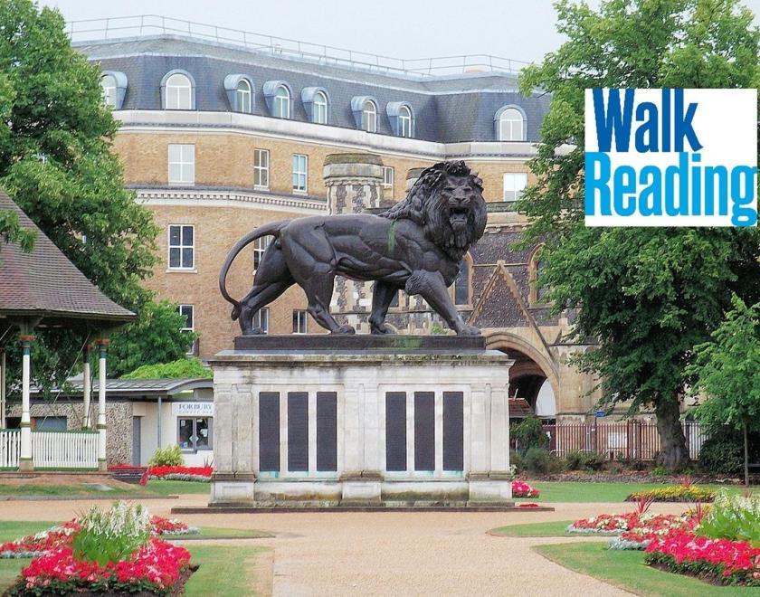 Large lion statue in Forbury Gardens in Reading