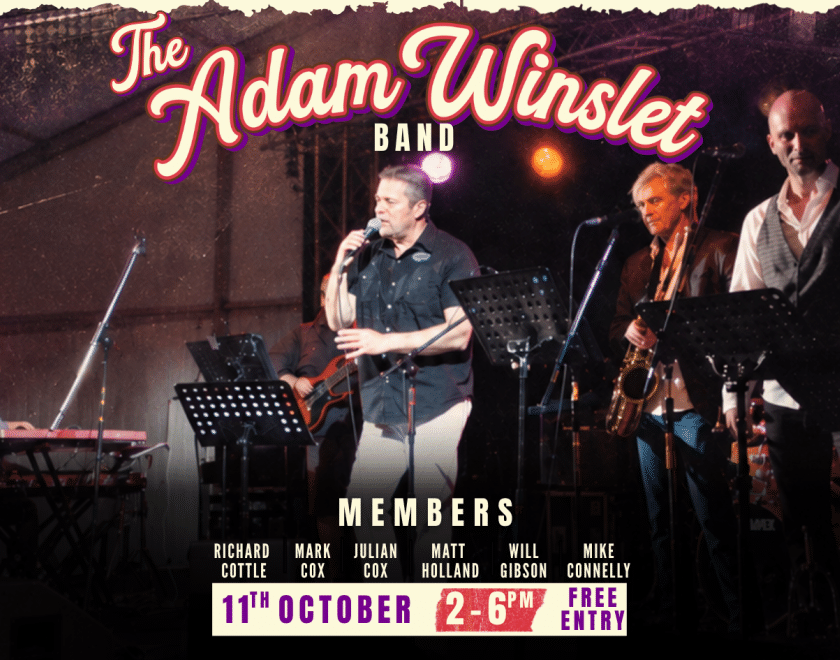Photo of the Adam Winslet band. with date and time of performance