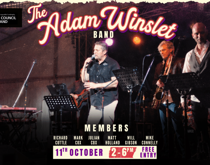 Photo of the Adam Winslet band. with date and time of performance