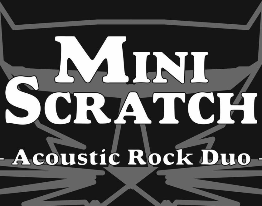 Mini scratch band logo which looks a bit like a cat's head, with the name of the band over the top
