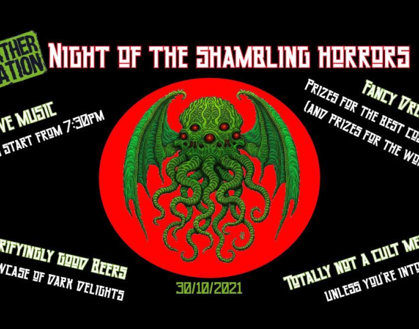 Night of Shambling Horrors poster with Cthulu logo