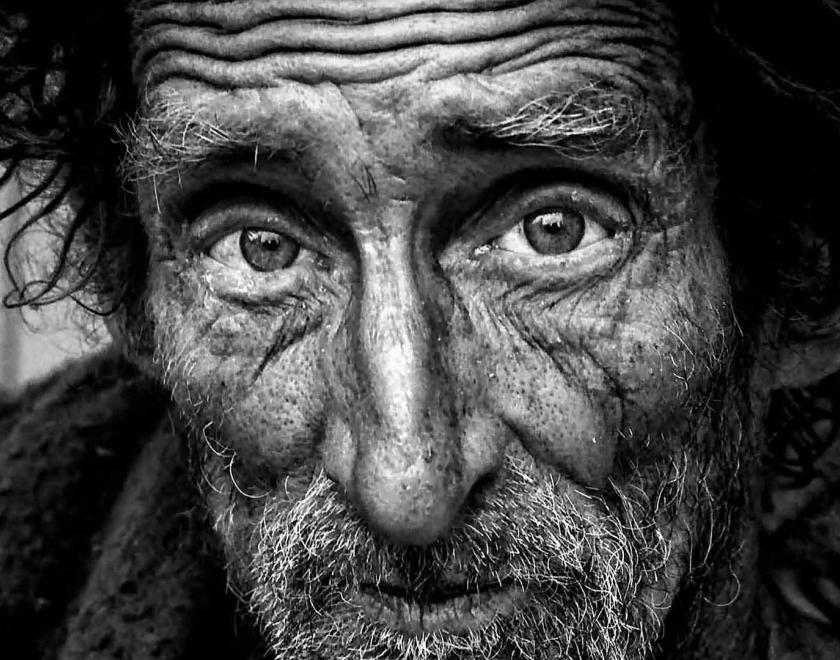 old man close up of face and staring eyes