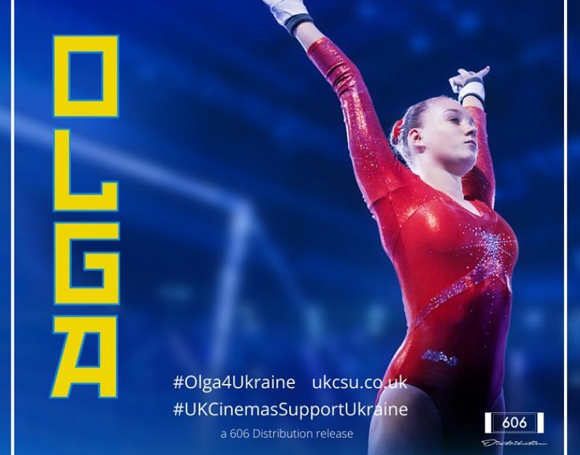 Olga film poster with a gymnast in red leotard on the right