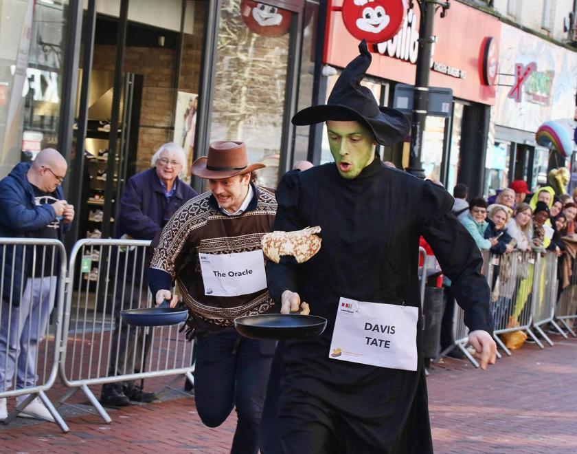 pancake race on Broad Street in Reading