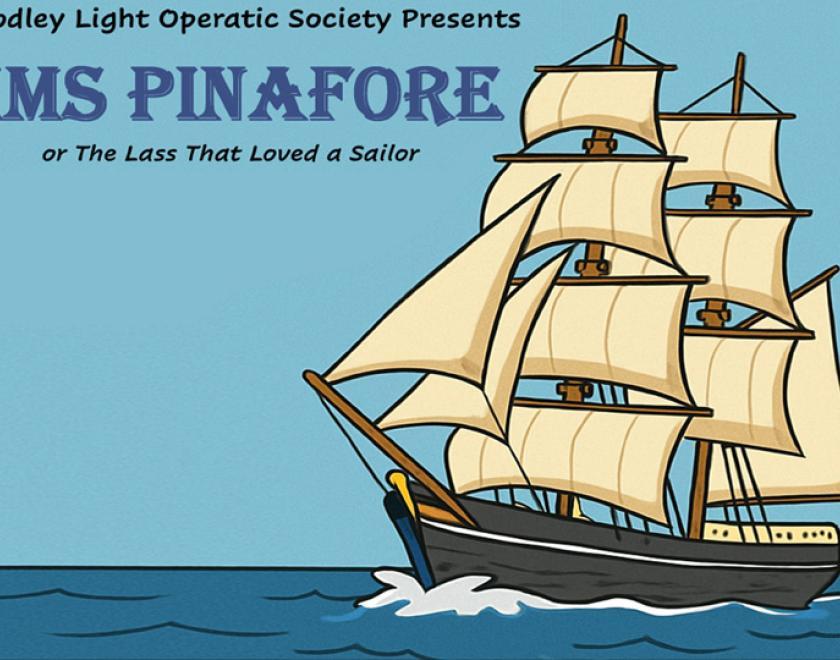 Poster for H.M.S. Pinafore featuring an MS Paint-style rendering of a sailing boat