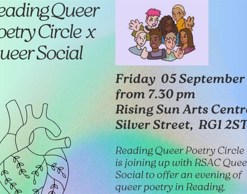 Poster for Queer Social x Reading Queer Poetry Circle with their respective logos