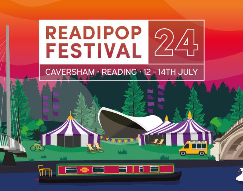 Readipop Festival 2024 Logo with cartoon images of tents and other stand out sections of the festival site