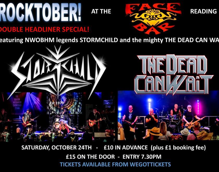 Event poster with photos of the two bands and their logos