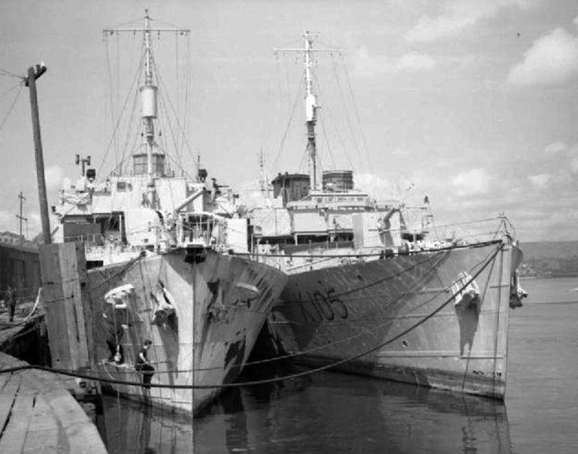 Navy vessels docked during the Second World War
