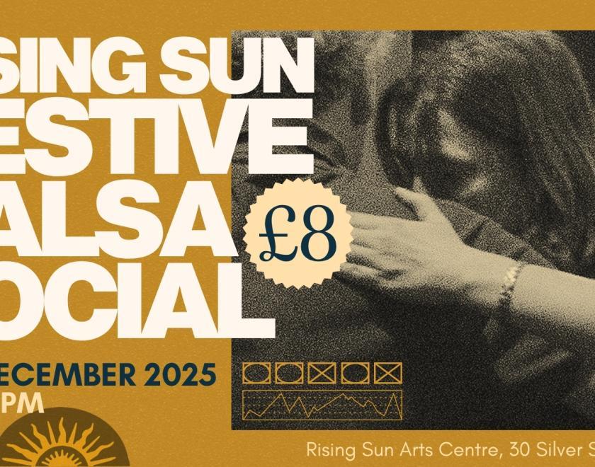 Poster for Festive Salsa Social with a close-up image of a couple dancing