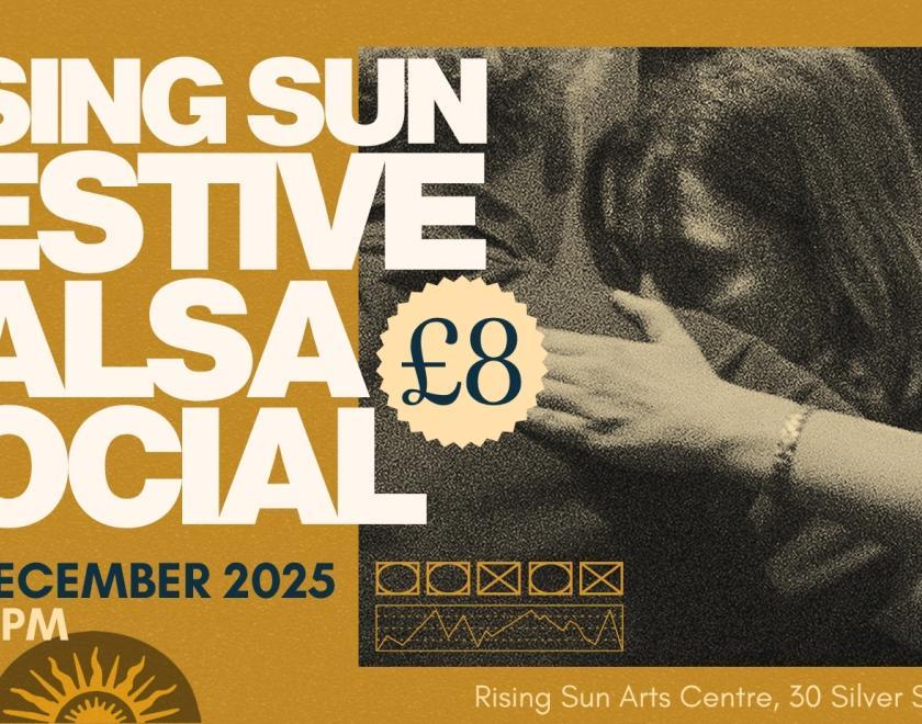 Poster for Festive Salsa Social with a close-up image of a couple dancing