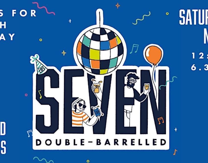 Poster for DB SEVEN with a disco ball and balloons