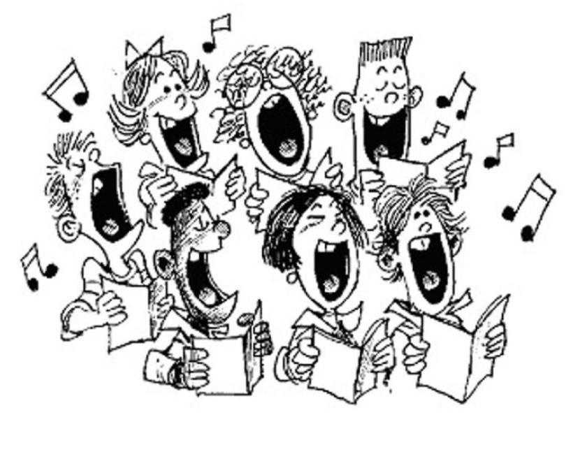 A group of people with their mouths open in song