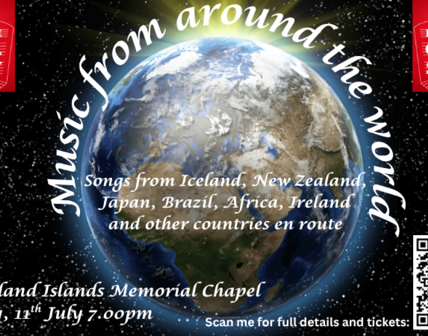 Poster for Music from around the World concert with an image of the planet Earth