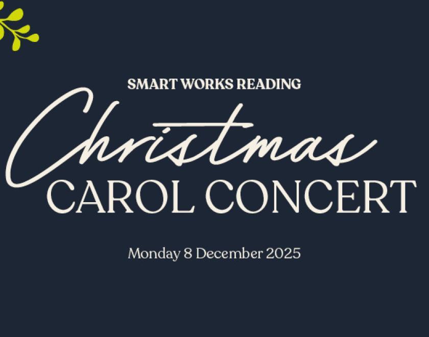 Poster saying "Smart Works Reading Christmas Carol Concert" with graphic representing mistletoe in the corner