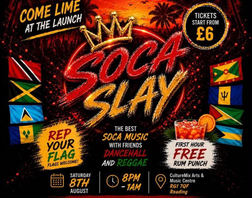 AI generated poster with various Caribbean flags and info about the event