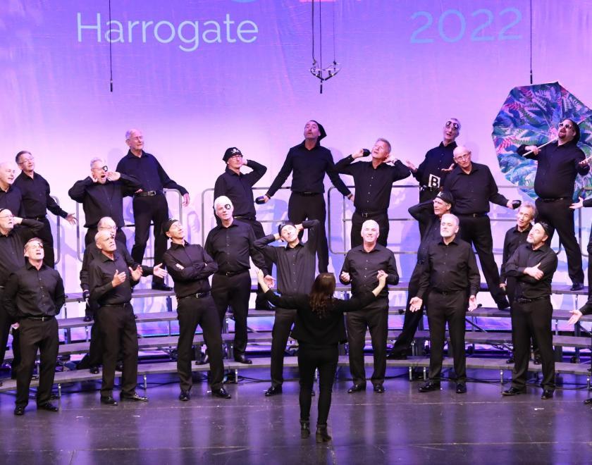 All-male choir on stage