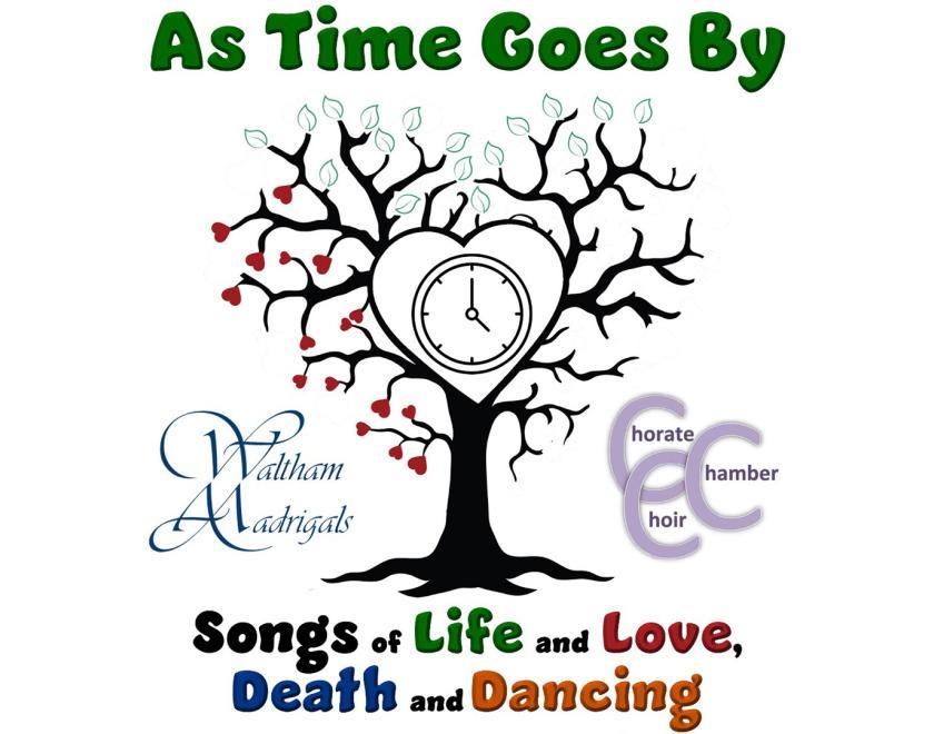 Poster for As Time Goes By event featuring a clock inside a tree