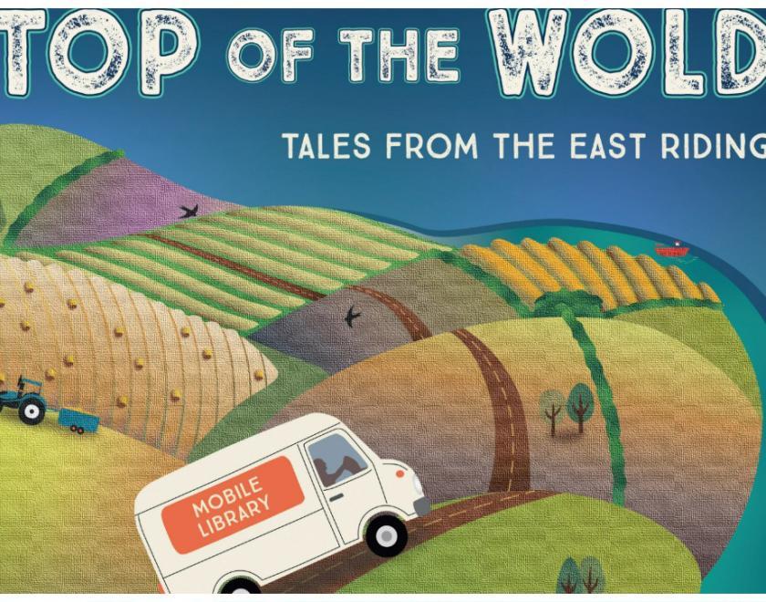 event poster with a cartoon image of a van driving through green fields