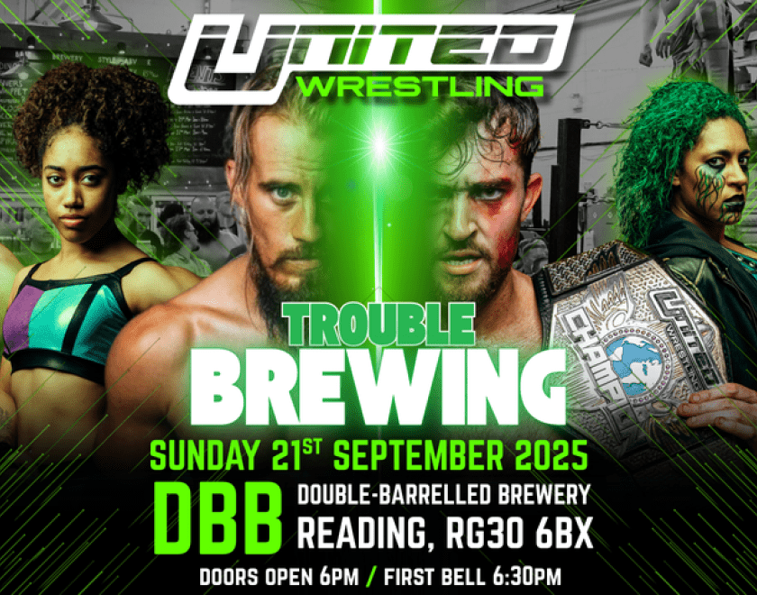 Banner for United Wrestling: Trouble Brewing featuring an assortment of wrestlers